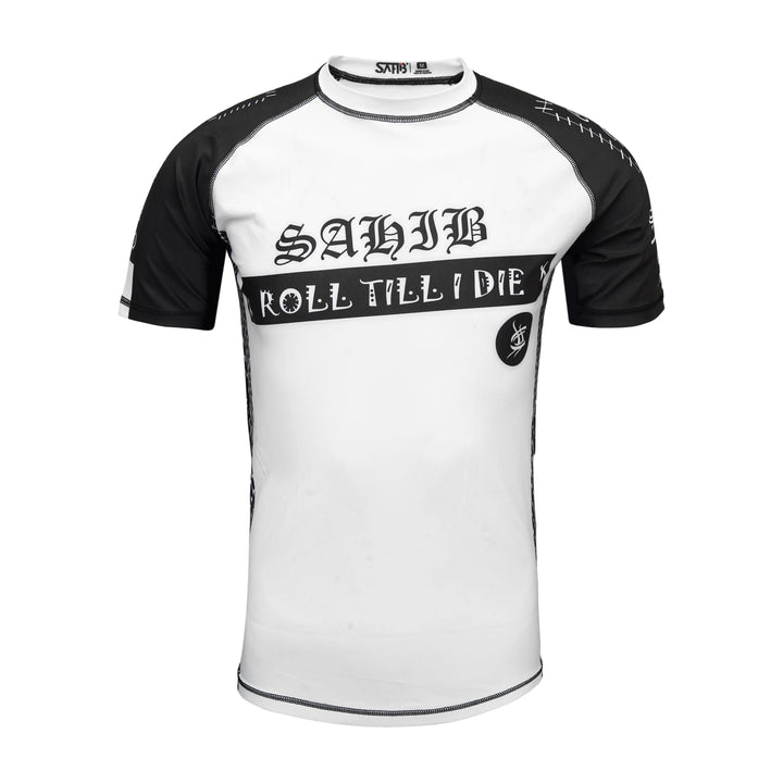 Sahib Roll Till I Die White Belt Rashguard – Front View
