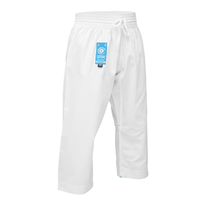 Waistband view of Sahib® Sakura Blue Label Karate Gi pants – elastic and drawstring combo for stability and comfort