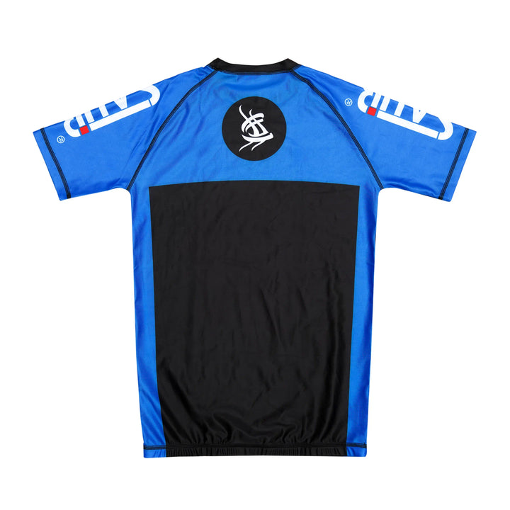 Back view of blue Sahib® No-Gi Rashguard – reinforced stitching and full mobility design