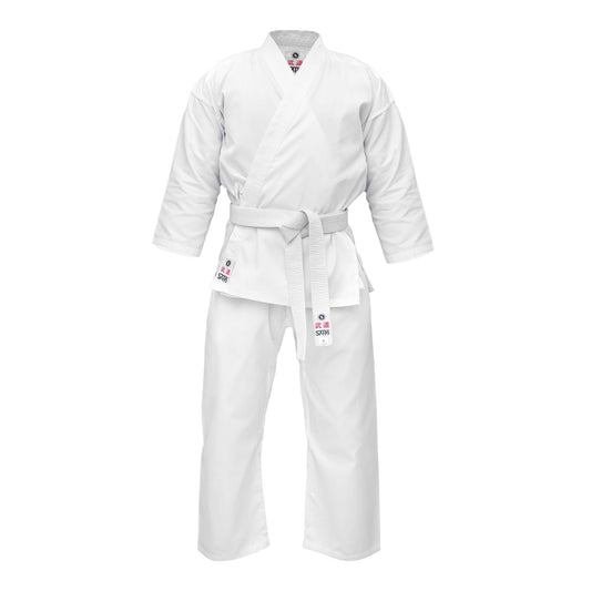 Front view of Sahib® Student Karate Gi – lightweight white martial arts uniform for beginners and kids