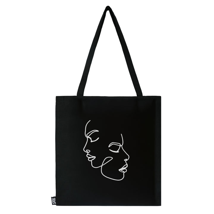 Two faces line art print on Sahib® tote – reusable cotton bag with modern artistic design
