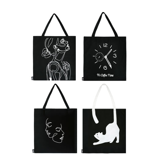 Sahib® artistic tote bag with woman and cat sketch print – reusable cotton twill eco bag UAE