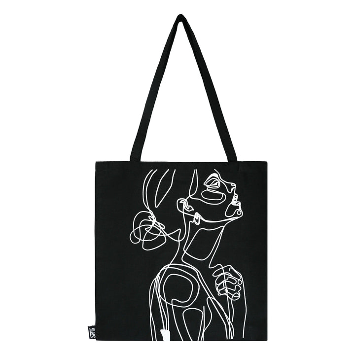 Minimalist woman sketch on Sahib® tote bag – eco cotton artistic carry bag UAE