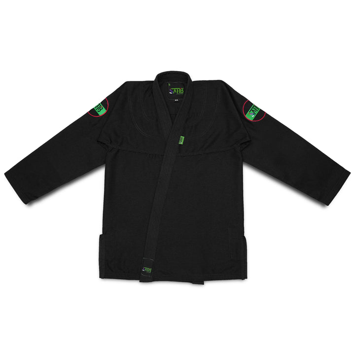 Front view of Sahib® UAE Series BJJ Gi in black – 350 GSM Pearl Weave kimono for Jiu Jitsu training and competition