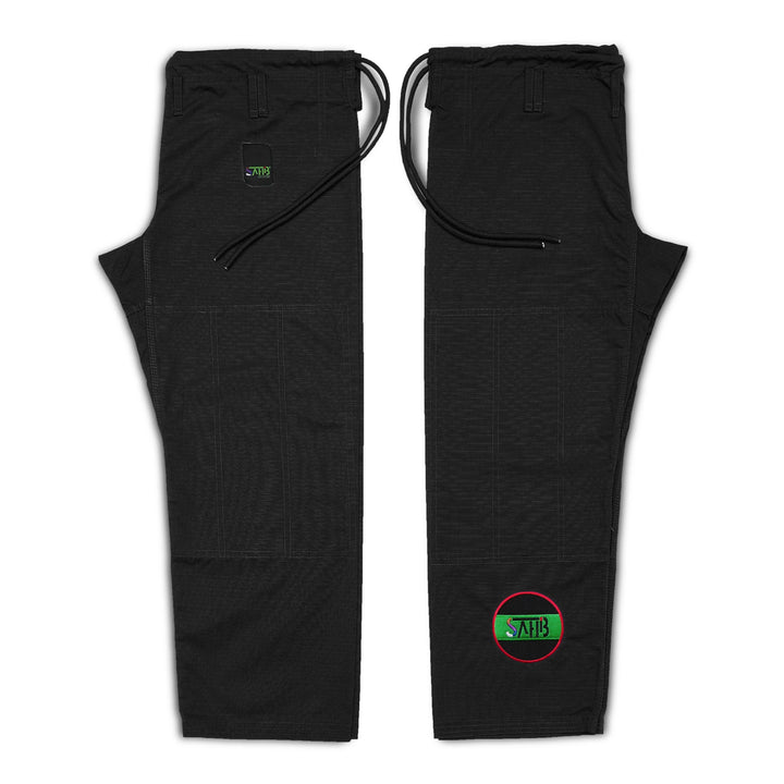 Side view of Sahib® UAE Series black BJJ kimono – lightweight and competition-ready Jiu Jitsu gi