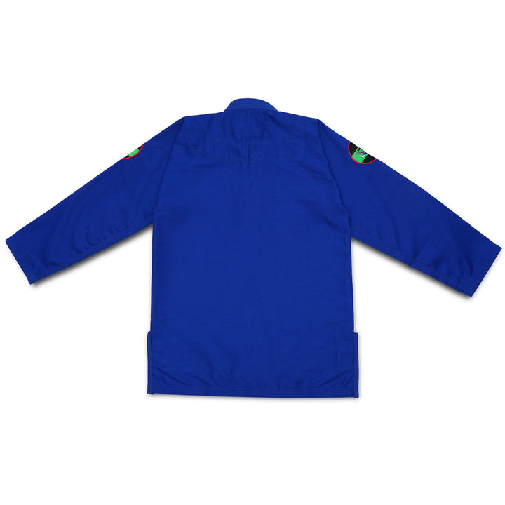 Back of Sahib® UAE Series BJJ Gi – blue edition with reinforced build and clean cut for durable performance
