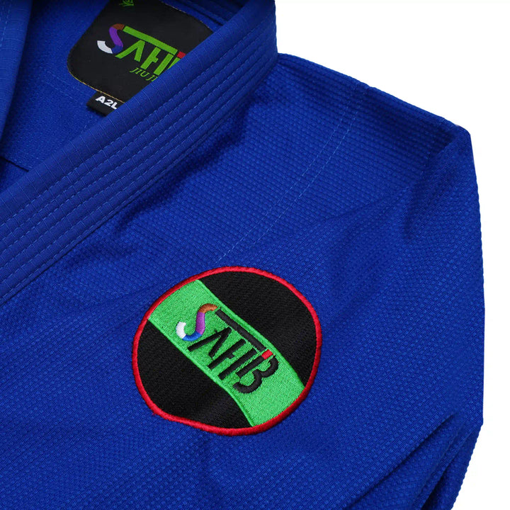 Close-up of UAE flag-inspired embroidery on Sahib® UAE Series blue Jiu Jitsu Gi
