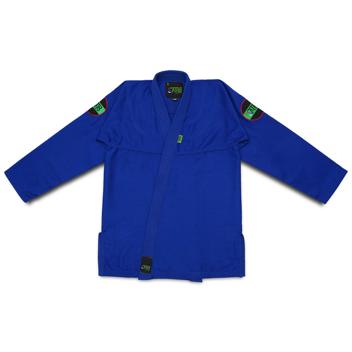 Front view of Sahib® UAE Series BJJ Gi in blue – premium 350 GSM Pearl Weave gi for training and sparring