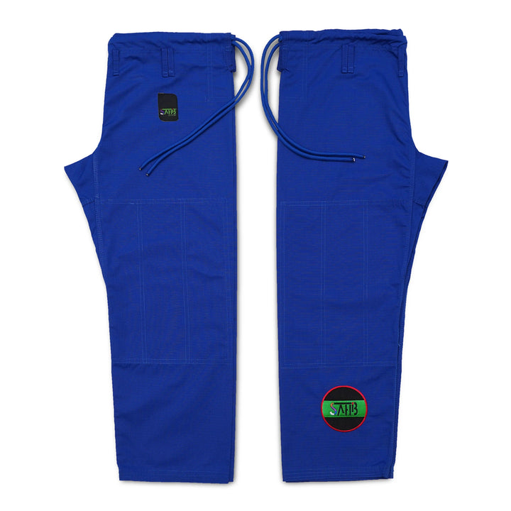 Side view of Sahib® UAE Series BJJ Gi in blue – premium pearl weave with contrast stitching
