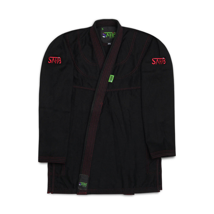 Sahib® UAE Series V2 BJJ Kimono front in black and red – training-ready Jiu Jitsu gi for daily academy use