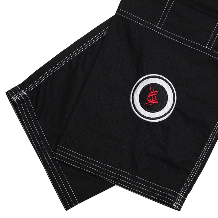 Close-up of Sahib® UAE Series V2 BJJ gi pants embroidery – reinforced design detail for modern Jiu Jitsu uniforms