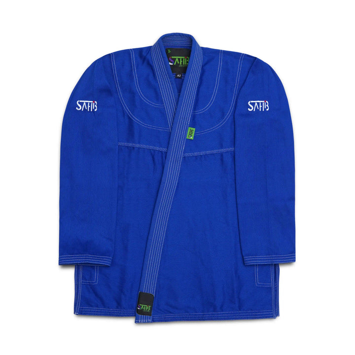 Sahib® UAE Series V2 BJJ Kimono in blue and white – lightweight front view kimono for technical training and club wear