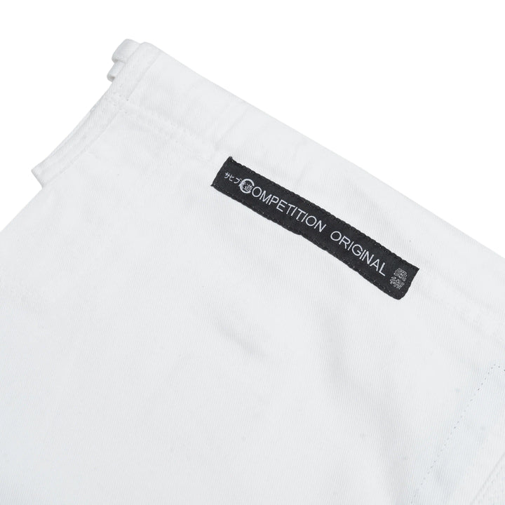 Drawstring waistband detail on Sahib Competition Series Handmade White BJJ gi pants Kyushu 1877