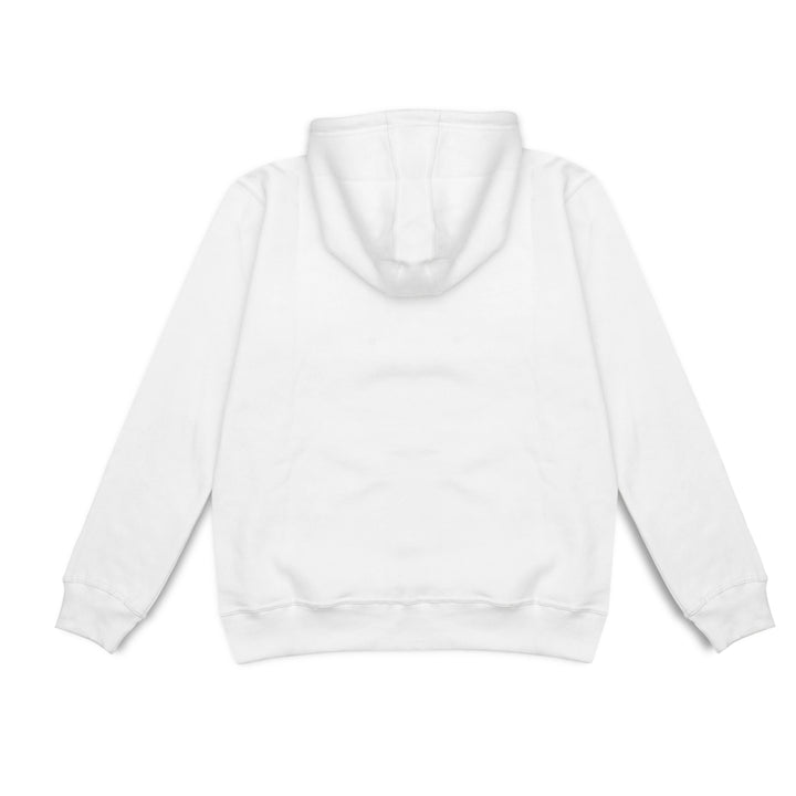 Back view of Sahib white hoodie showing “Jiu Jitsu” embroidery – athletic streetwear