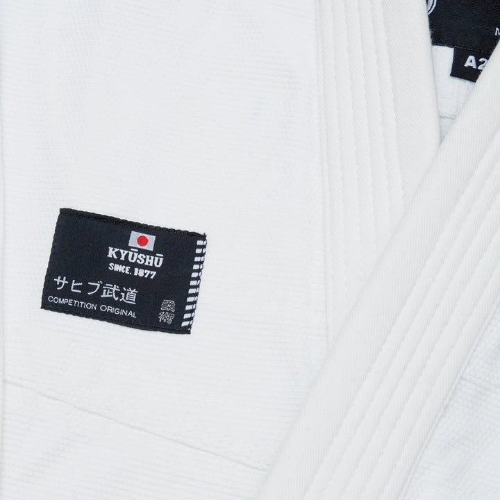 Sleeve stitching close-up on Sahib Competition Series Handmade White BJJ Gi Kyushu 1877
